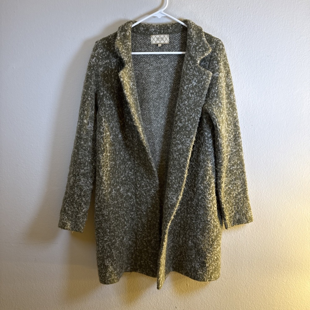 Mia Mai Italy Mohair Wool Blend Sweater Coat‎ Cardigan Duster Green Speckle  M